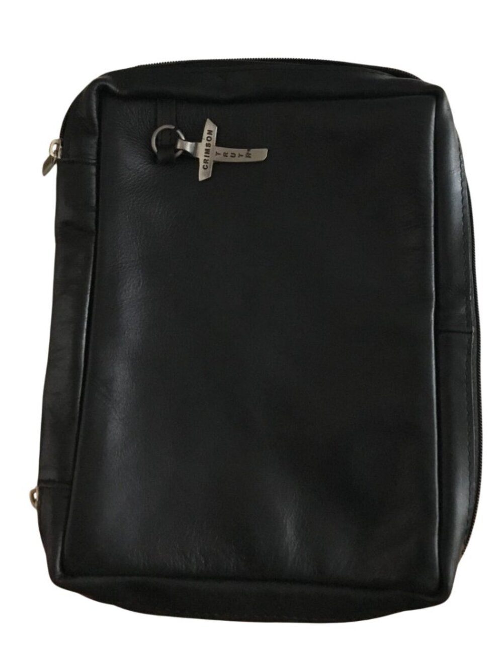 Crimson Truth Genuine Leather Bible Bag Holder With Zipper Closure & Cross Charm